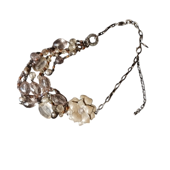 NY Signed Chunky Silver Toned Necklace Enamel Flowers Lightweight - Picture 7 of 11